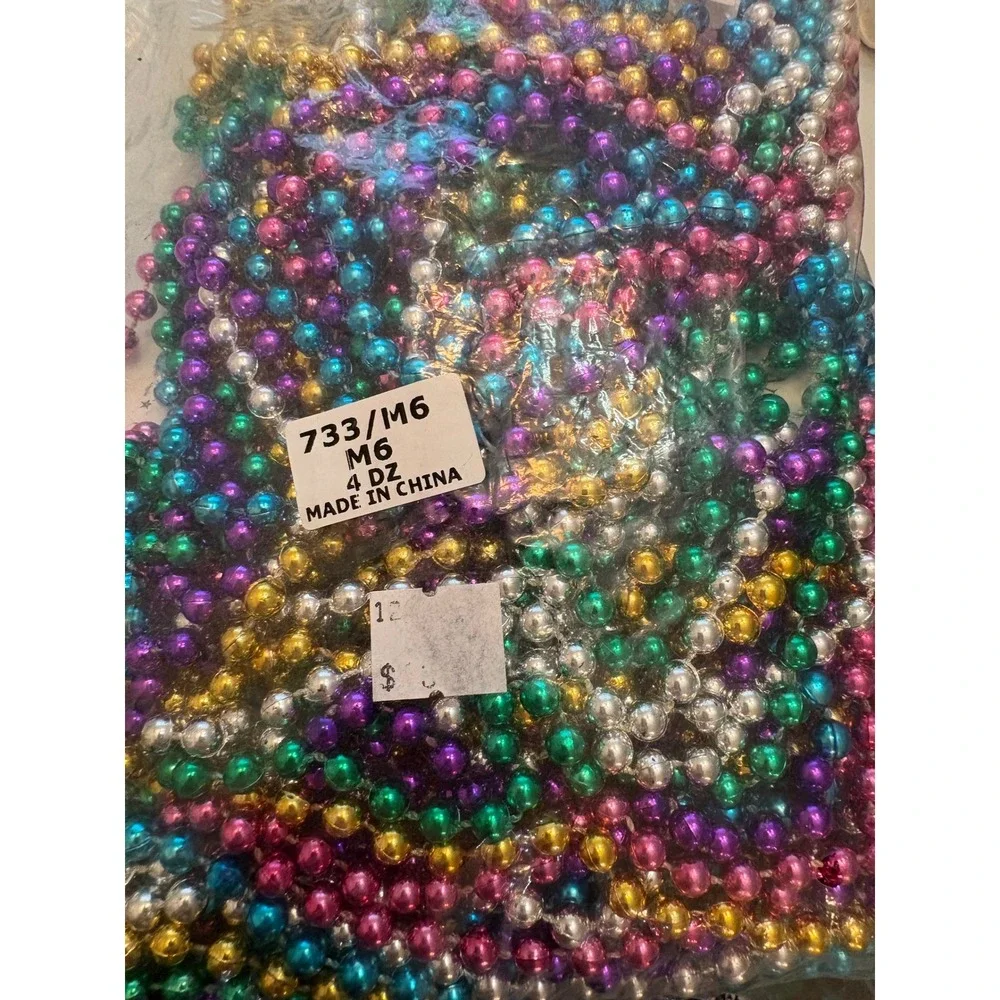 4 Dozen Bulk Mardi‎ Gras Beads Metallic Multi Color Party Favors 48 Strands